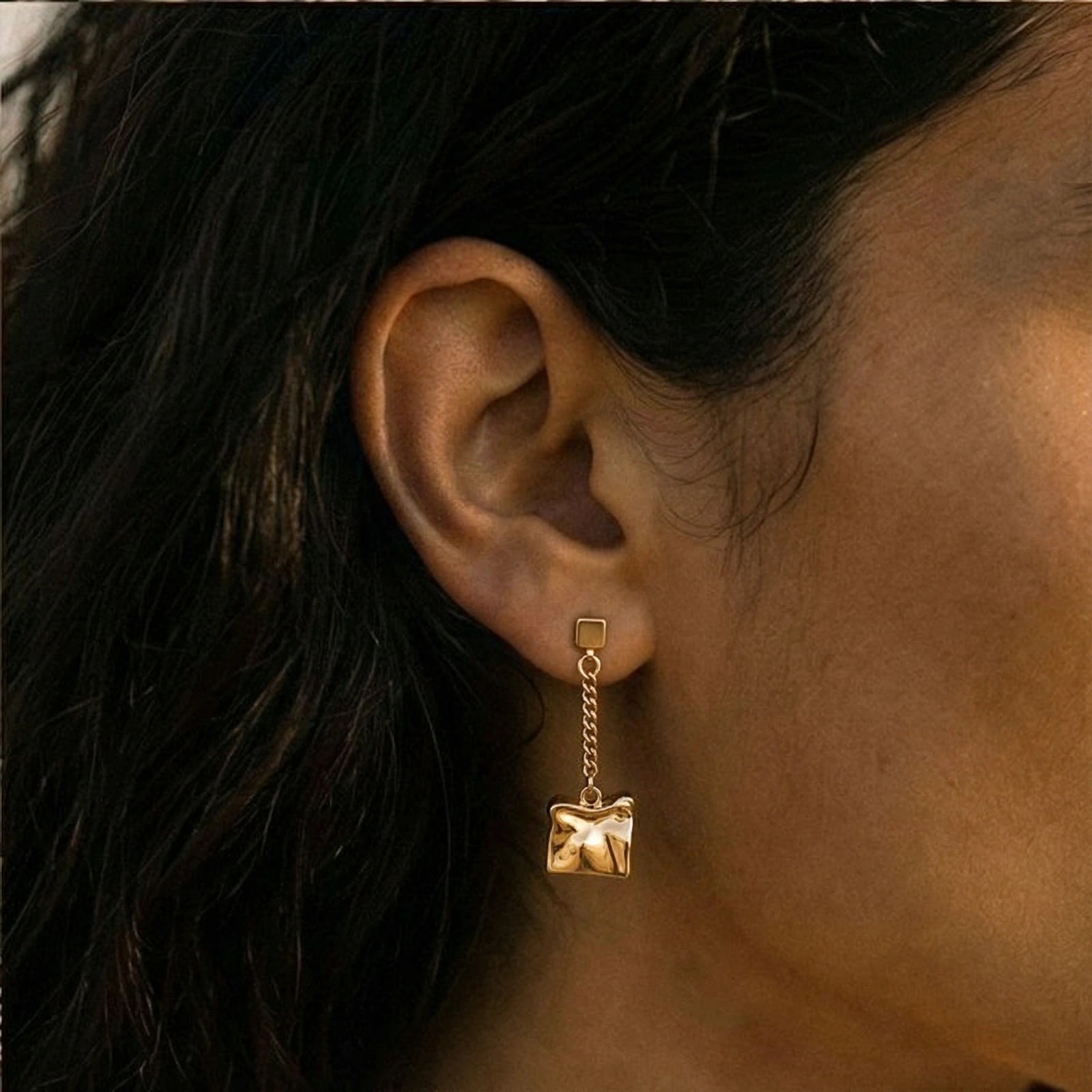 Crumpled Cube Drop Earrings