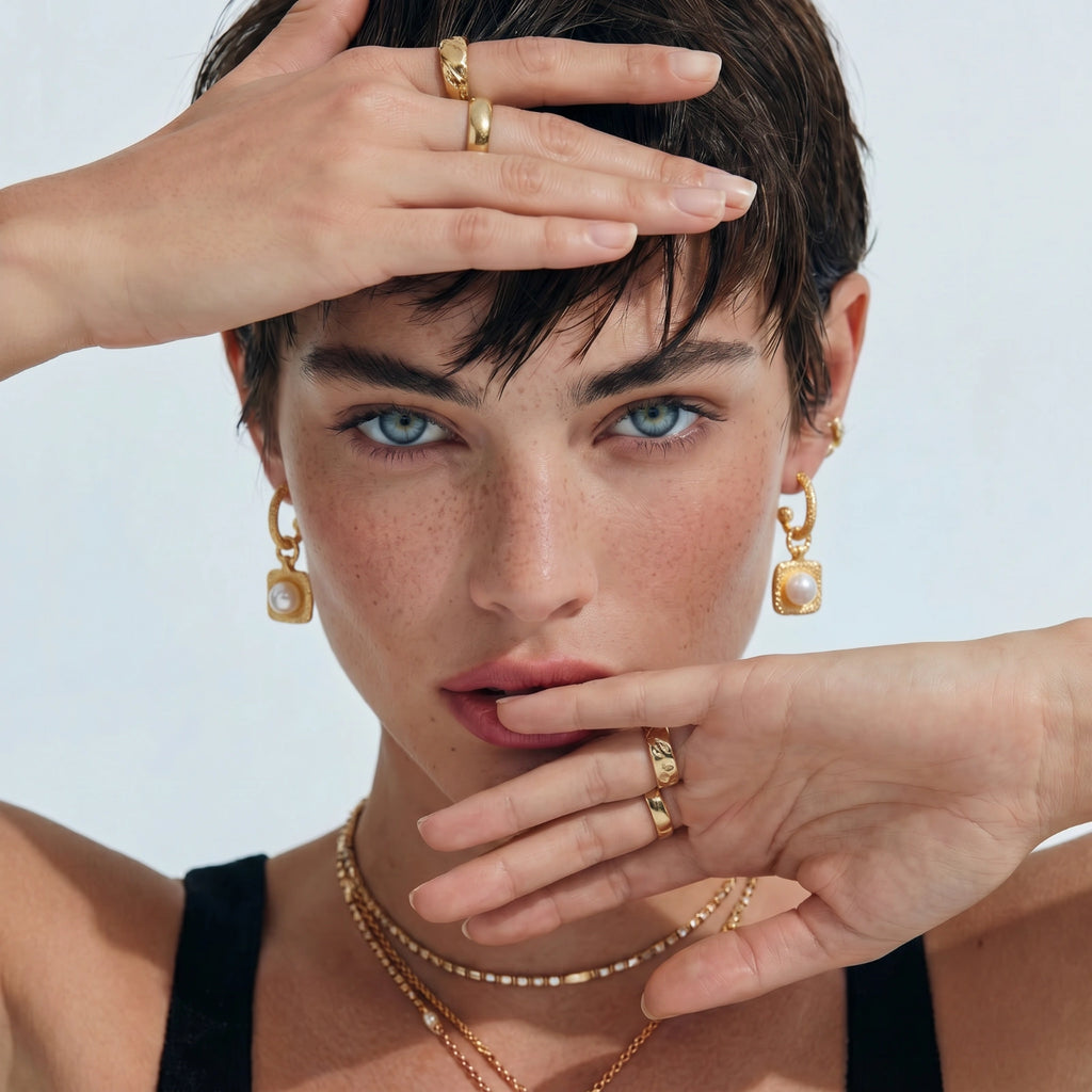 Golden Pearl Drop Hoops