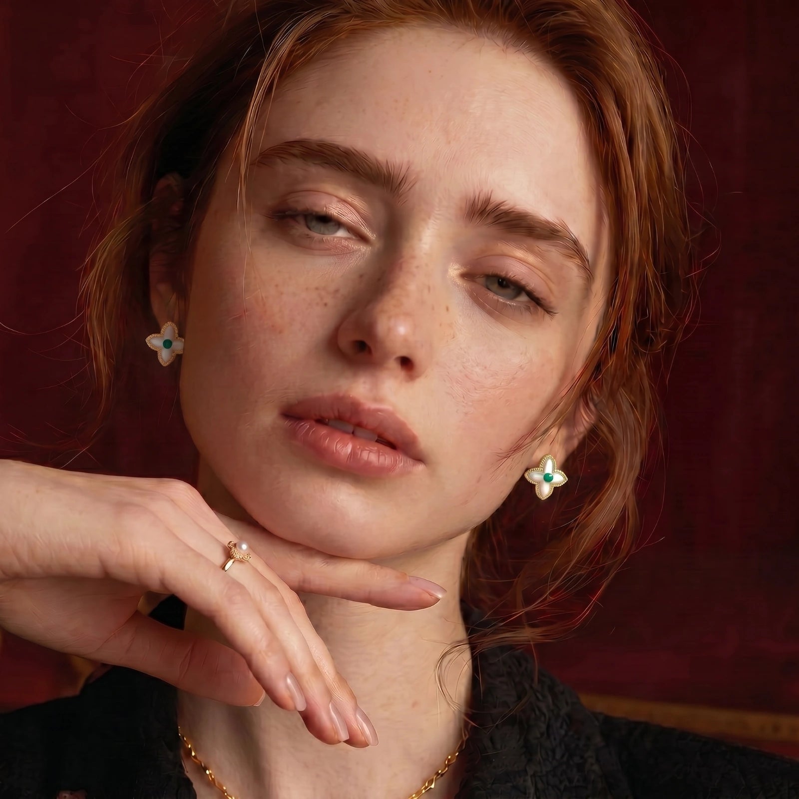 Lucky Clover Pearl Studs