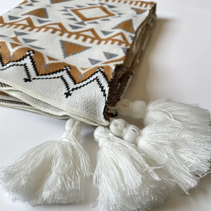 Tessa | Knitted Jacquard Tassel Throw