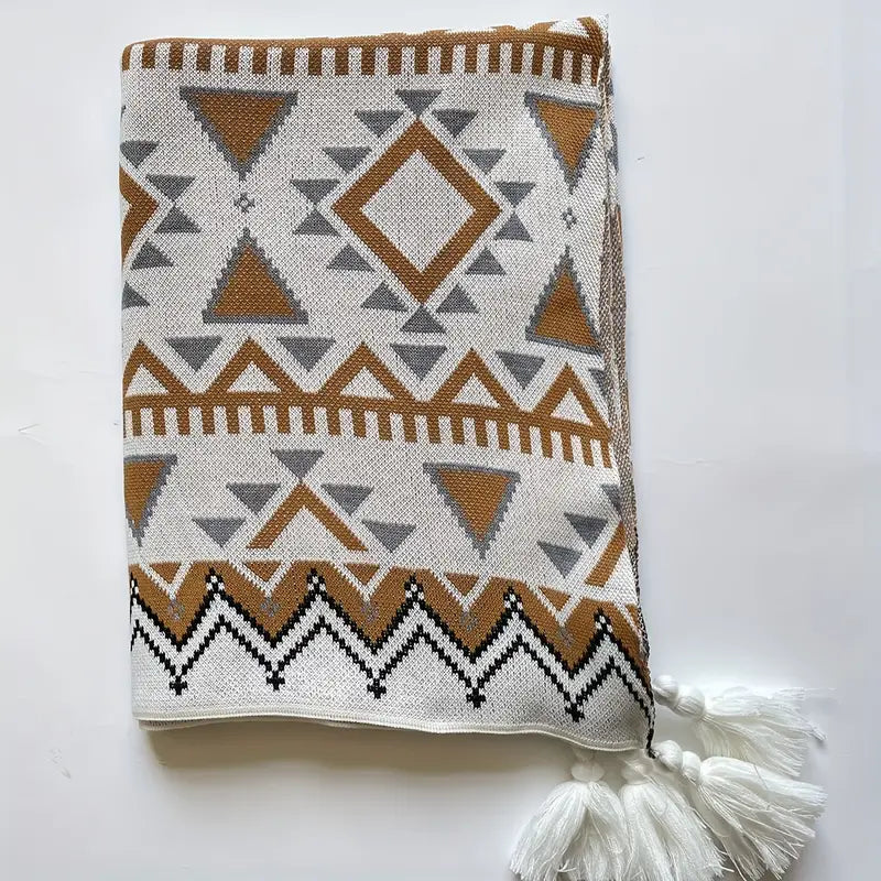 Tessa | Knitted Jacquard Tassel Throw